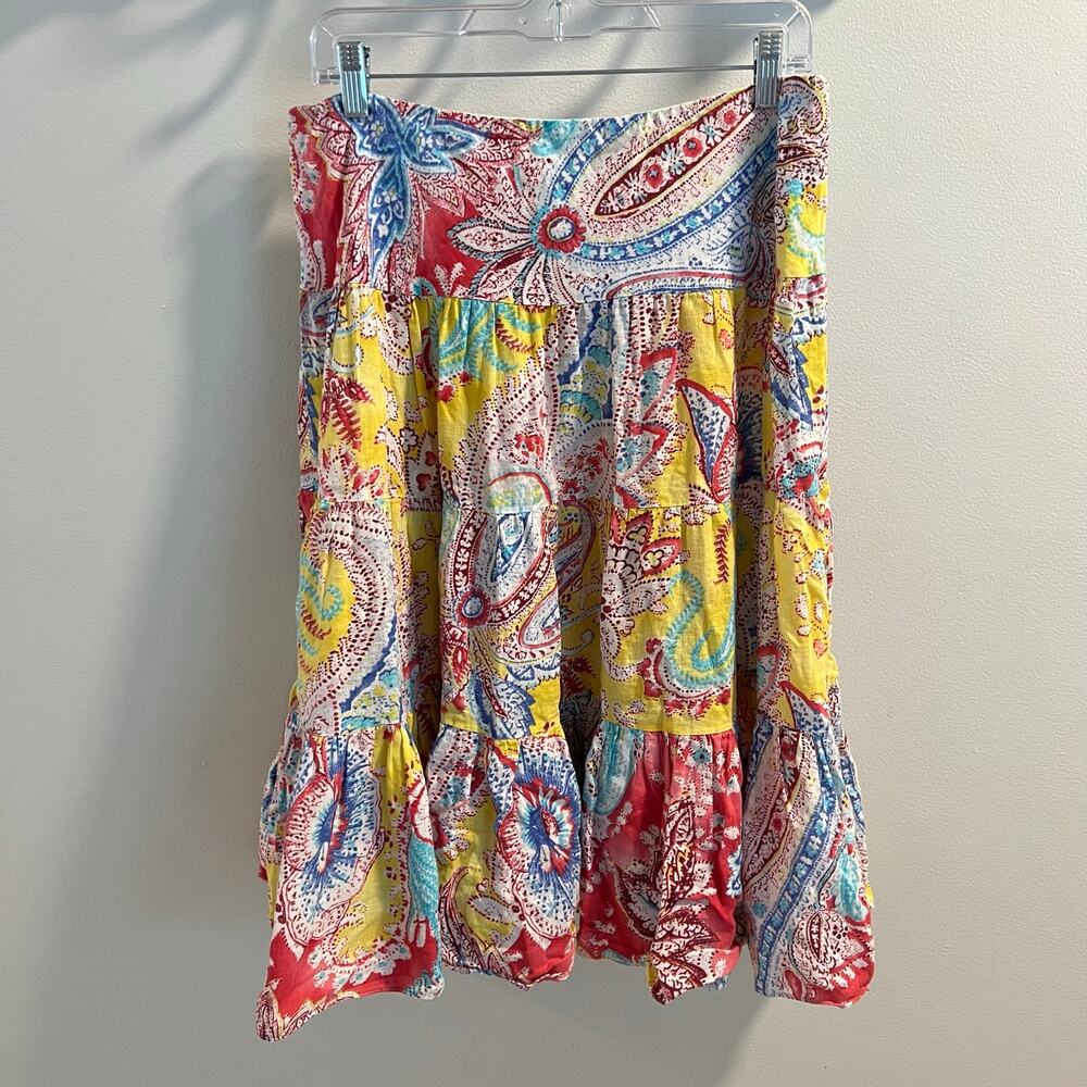 Lauren Ralph Lauren Petite Boho Paisley Multicolored Linen Skirt Size P/L